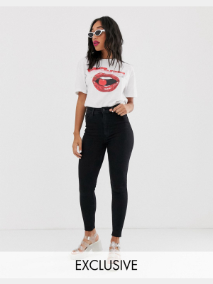 Bershka Super High Waist Skinny Jean In Black