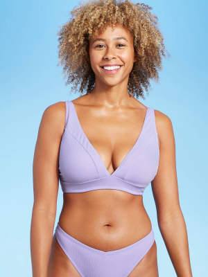 Women's Lightly Lined Ribbed Longline Triangle Bikini Top - Shade & Shore™ Violet Purple