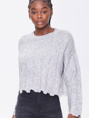 Ribbed Tattered-trim Sweater