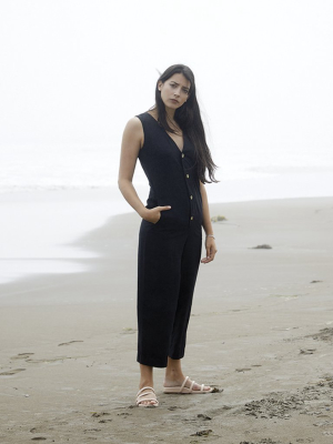 Black Fancy Button Down Jumpsuit