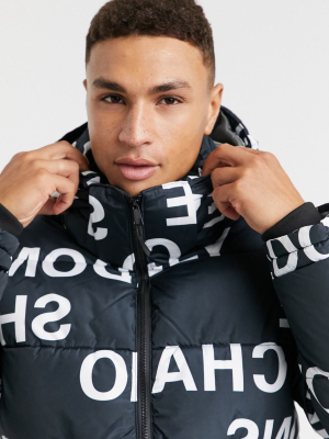 Only & Sons Puffer With Letter Print In Black