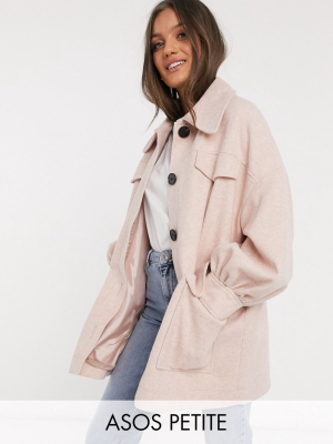 Asos Design Petite Extreme Sleeve Shacket In Pink