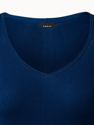 Fitted Ribbed Sea Island Cotton V-neck Sweater