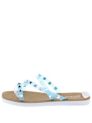 Reborn01 Sage Rock Stud Strappy Open Toe Slide Sandal