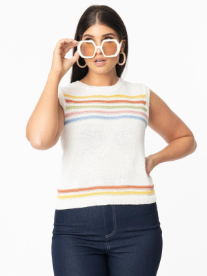 Ivory & Rainbow Stripe Sleeveless Knit Sweater