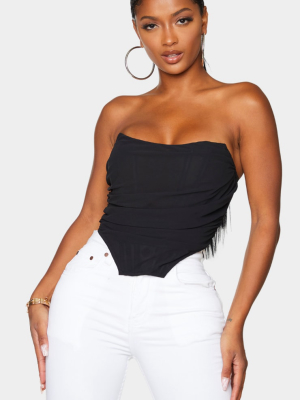 Shape Black Chiffon Ruched Corset Crop Top