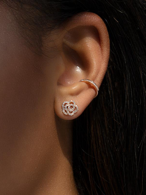 14kt Yellow Gold Diamond Camellia Flower Stud Earrings