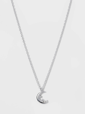 Sterling Silver Cubic Zirconia Moon And Stars Pendant Necklace - Silver Gray