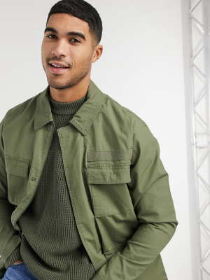 Topman 4 Pocket Ripstop Jacket In Khaki