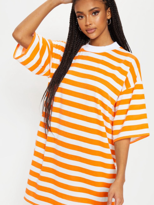Orange Stripe Oversized Boyfriend T Shirt Dress
