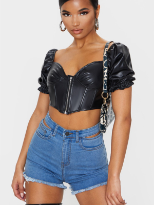 Mid Blue Wash Cut Out Waist Disco Shorts