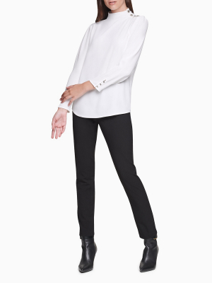 Mock Neck Button Long Sleeve Top