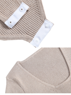 'revee' Square-neck Knitted Bodysuit (2 Colors)