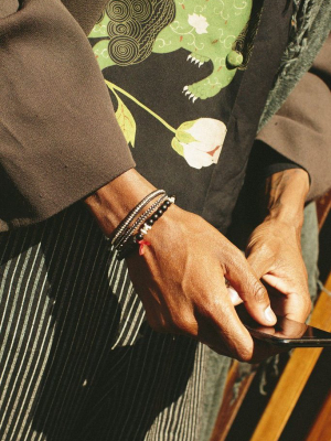 Silver Men's Single Wrap Bracelet On Natural Black Leather