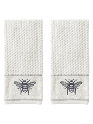 2pc Farmhouse Bee Hand Towel Set White - Skl Home