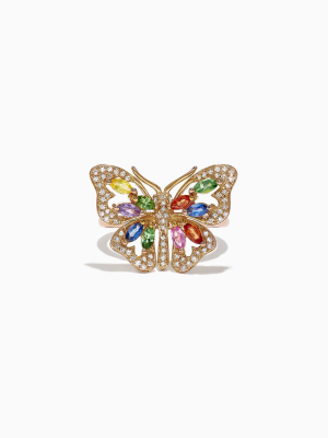 Effy Watercolors 14k Gold Multi Sapphire Diamond Butterfly Ring, 2.62 Tcw