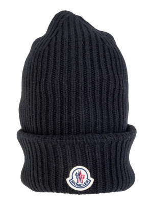 Moncler Logo Patched Ribbed Beanie