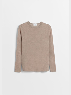 Long Sleeve Crew Neck In Fine Cashmere - Taupe