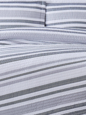 Curtis Stripe Quilt Set White/gray - Truly Soft