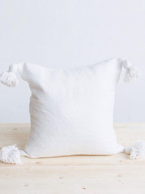 Moroccan Pom Pom Pillow Cover - White - 18"
