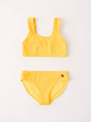 Ribbed Ruffle-strap Two-piece Swimsuit