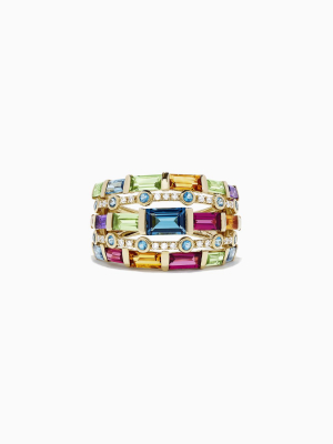 Effy Mosaic 14k Yellow Gold Multi Gemstone And Diamond Ring, 3.90 Tcw