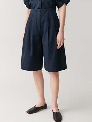 Multi-pleat Cotton Shorts