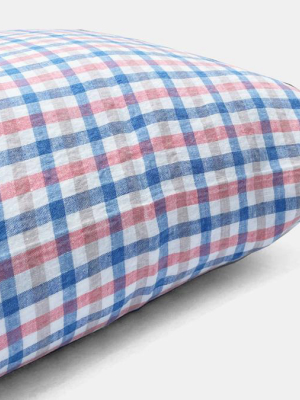 Linen Standard Pillowcase, Blue Coral Gingham
