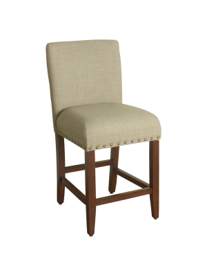 24" Upholstered Counter Height Barstool With Nailheads - Homepop