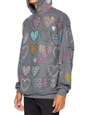 Allover Hearts Grey Hoodie Pullover Sweatshirt