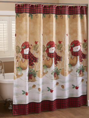 Lakeside Decorative Bathroom Shower Curtain – Country Christmas Snowmen