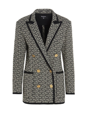 Balmain Monogram Jacquard Double-breasted Blazer