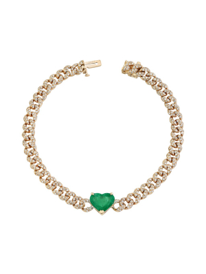 Mini Link Emerald Heart Bracelet - Rose Gold