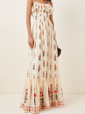 Coco Dahlia-embroidered Cotton-poplin Maxi Dress