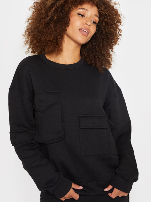 Black Oversized Pocket Detail Sweatshirt