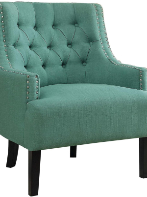 Homelegance Upholstered Diamond Tufted Accent Chair With Sloped Arms And Nailhead Trim, Seat Height 18 Inches, Teal Polyester