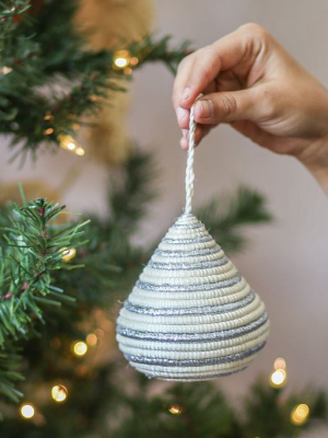 Striped Silver Bulb Ornament