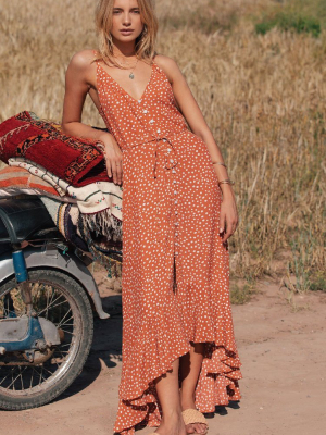 Polka Dot Asymmetric Ruffle Button Down Beach Maxi Dress