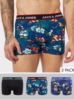 Jack & Jones 3 Pack Trunks In Floral Print