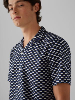 Notched Collar Geo-print Shirt