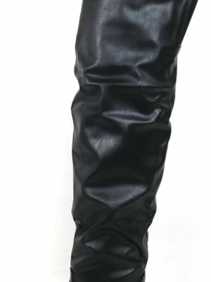 Vickie Hi Black Pu Over The Knee Flat Boot