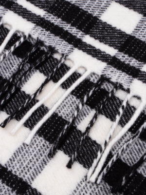 Balenciaga Logo Tartan Fringed Scarf