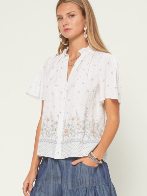 Floral Border Ruffled Top