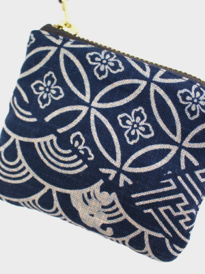 Zipper Wallet, Indigo Large Multi Pattern