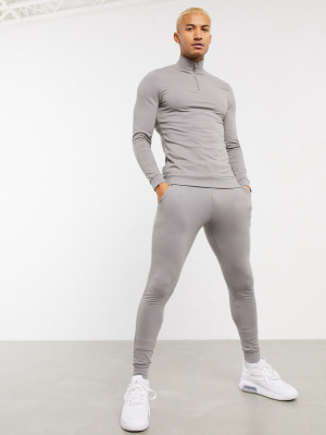 Asos Design Organic Muscle Tracksuit With Half Zip Sweatshirt In Dark Gray