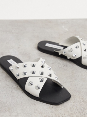 Steve Madden Spiked Cross-over Flat Sandals In Bone