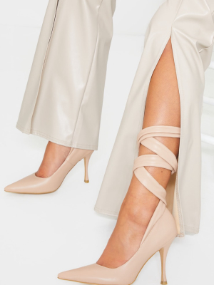 Nude Pu Ankle Tie Court Shoe