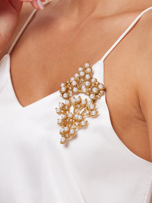 Light Antique Gold With Pearls And Crystal Dots Pin