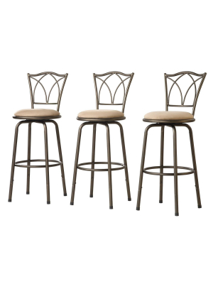 Set Of 3 Camilla Adjustable Swivel Barstool Double Cross Back Peat Brown - Inspire Q