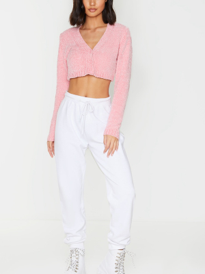 Pink Chenille Super Crop Cardigan